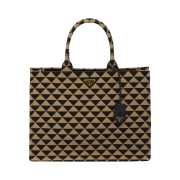Prada Symbole Embroidered Fabric Tote Bag Black Beige