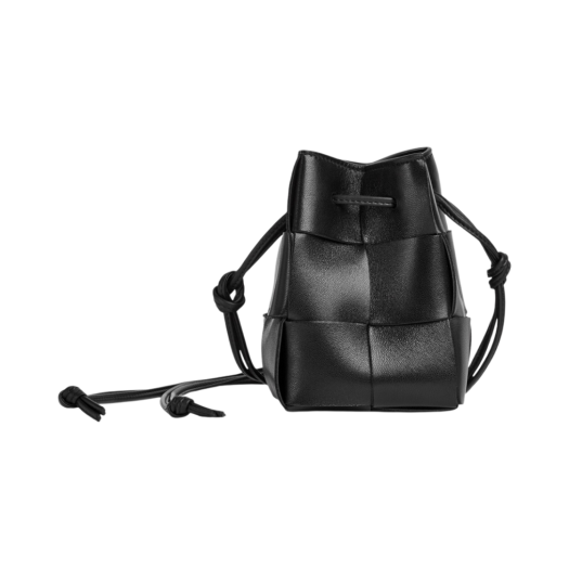 680217VCQC48425 Bottega Veneta Mini Leather Cassette Bucket Bag Black