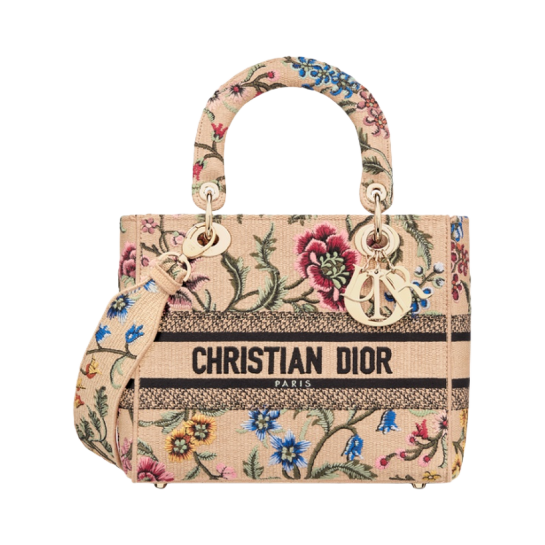 디올 미디움 레이디 D 라이트 백 자수 쁘띠 플레르 내츄럴 라피아 멀티컬러(Dior Medium Lady D Lite Bag Embroidered Petites Fleurs Natural Raffia Multicolor) - 1