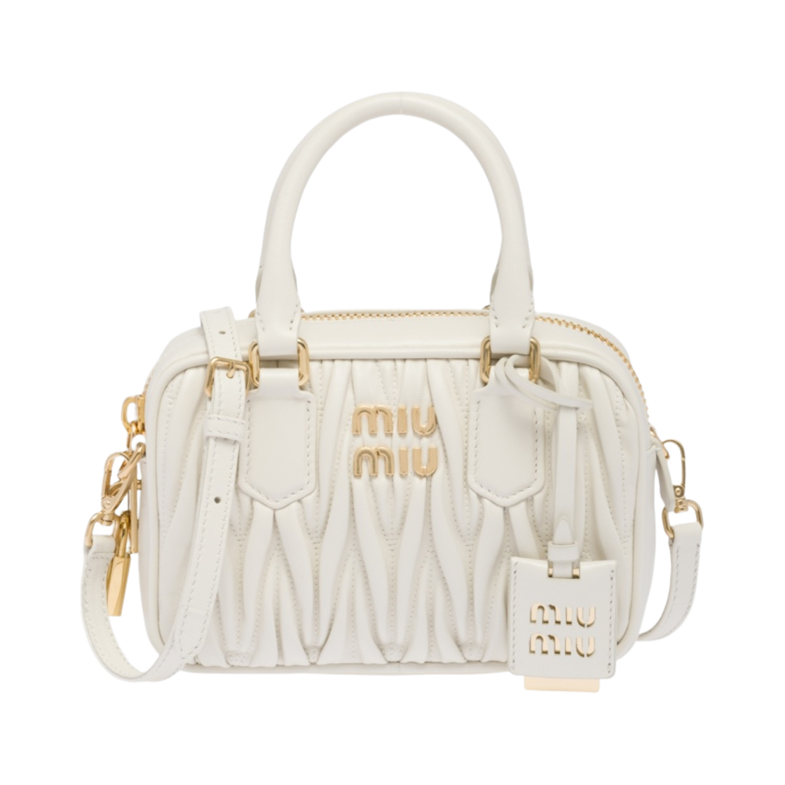 미우 미우 마테라쎄 나파 가죽 탑 핸들백 화이트(Miu Miu Matelasse Nappa Leather Top Handle Bag White) - 1