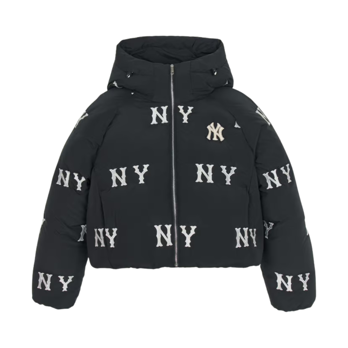 (W) MLB 메가그램 후드 크롭 푸퍼 자켓 뉴욕 양키스 블랙((W) MLB Megagram Hooded Crop Puffer Jacket New York Yankees Black)