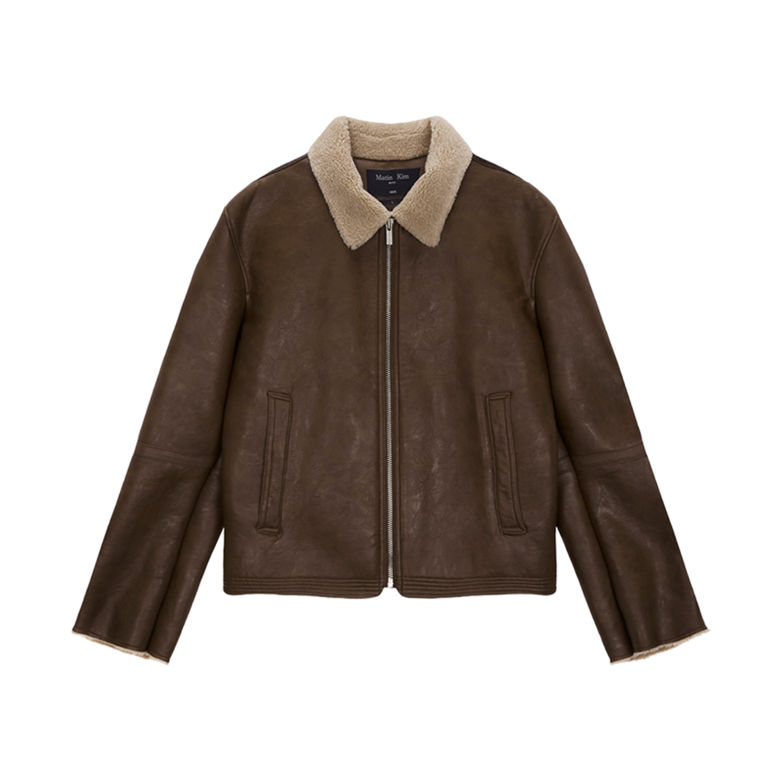 MK249OJP549HBR Matin Kim Fur Point Leather Mustang Jumper Brown