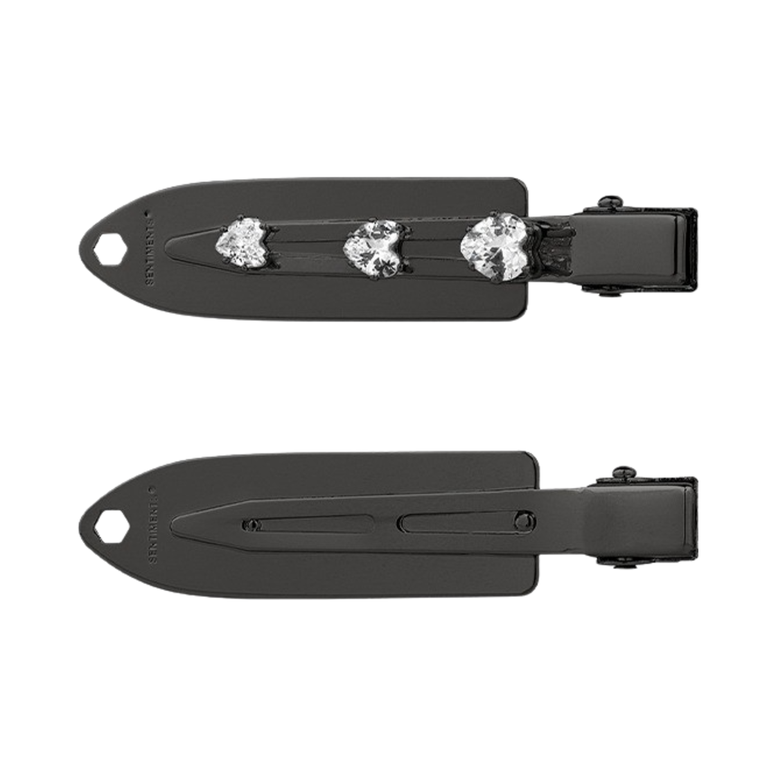 no544b Sentiments No.544 Surfboard Crystal Heart Hair pin Black