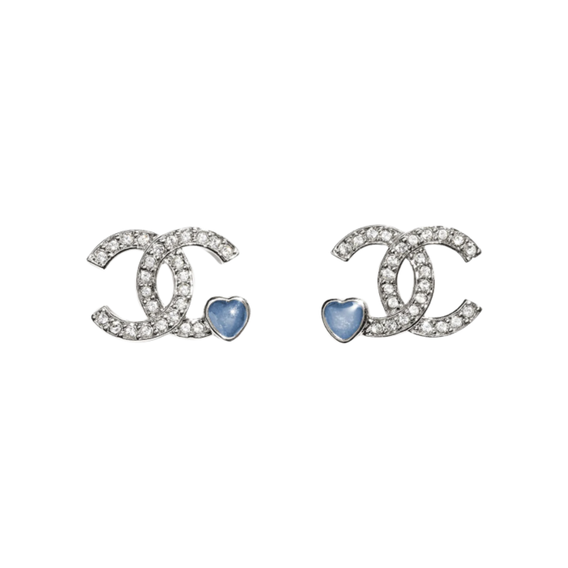 (W) 샤넬 스터드 이어링 메탈 레진 스트라스 & 실버 블루 크리스탈((W) Chanel Stud Earrings Metal Resin Strass & Silver Blue Crystal) - 1