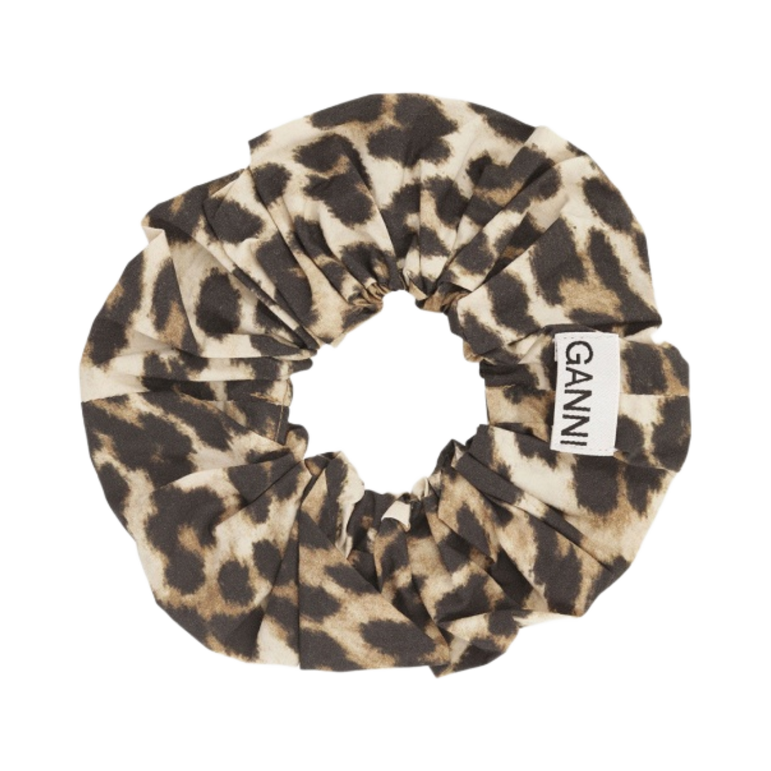 (W) 가니 레오파드 코튼 스크런치 빅 레오파드 아몬드 밀크((W) Ganni Leopard Cotton Scrunchie Big Leopard Almond Milk) - 1
