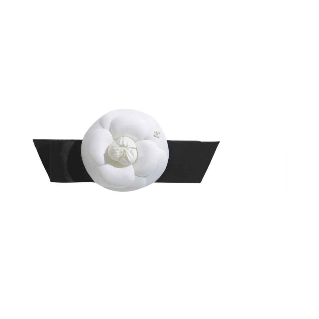 샤넬 까멜리아 브로치 실크 폰지 사틴 & 화이트 블랙(Chanel Camellia Brooch Silk Pongee Satin & White Black) - 1