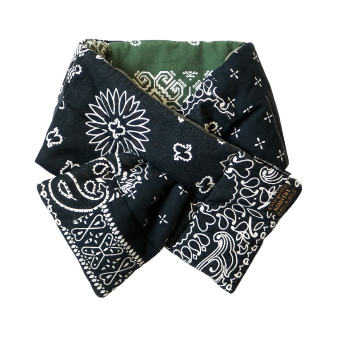 캐피탈 플란넬 반다나 패턴 리버시블 케사 머플러 블랙 카키(Kapital Flannel Bandana Pattern Reversible Kesa Muffler Black Khaki)