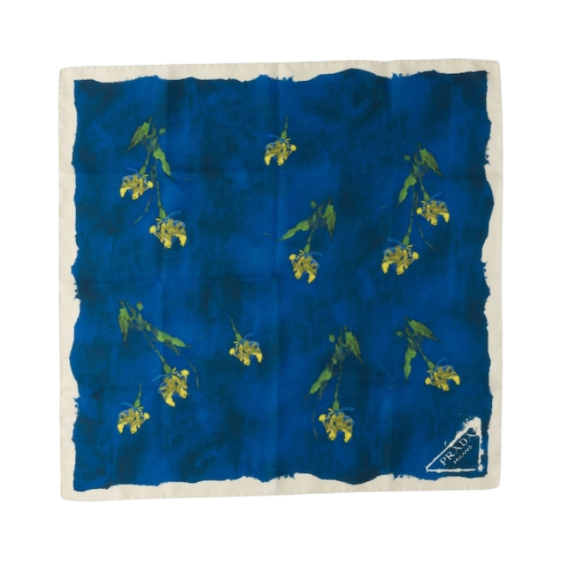 (W) 프라다 프린티드 실크 트윌 스카프 블루에뜨((W) Prada Printed Silk Twill Scarf Bluette) - 1