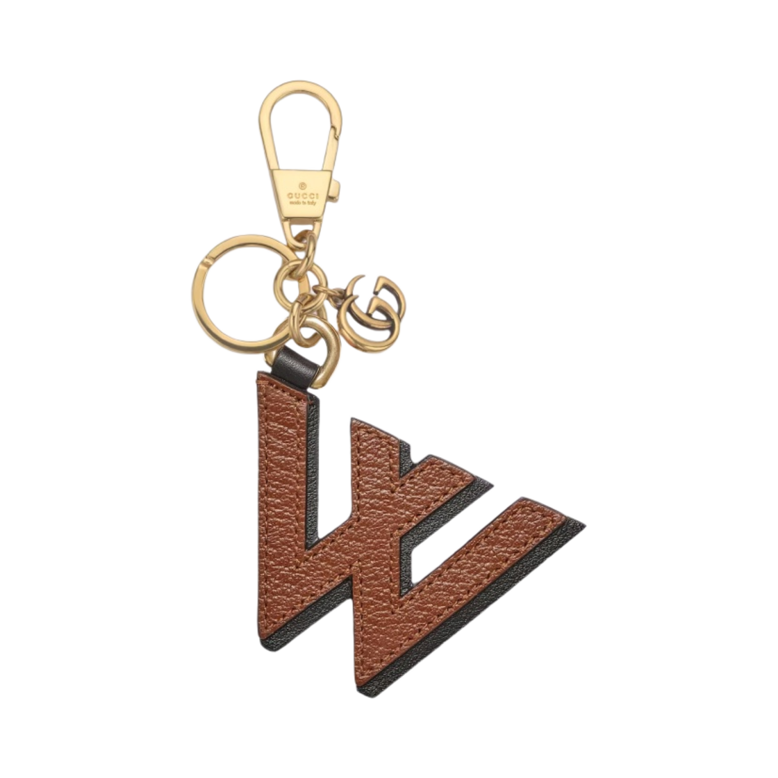 구찌 레터 W 키체인 브라운 블랙 레더(Gucci Letter W Keychain Brown Black Leather) - 1