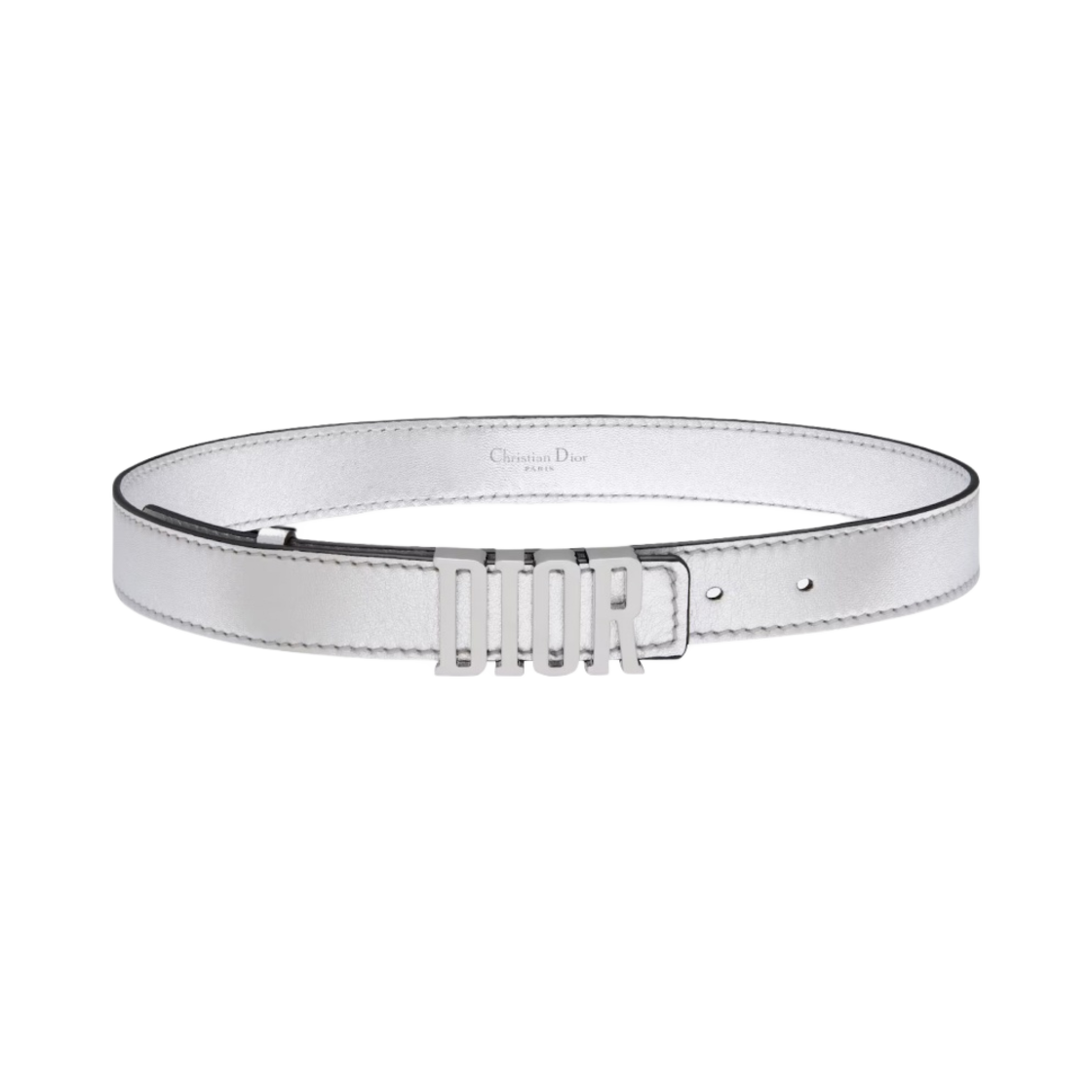 (W) 디올 D 펜스 30mm 크링클 카프스킨 벨트 실버 톤 라미네이티드((W) Dior D Fence 30mm Crinkled Calfskin Belt Silver Tone Laminated) - 1