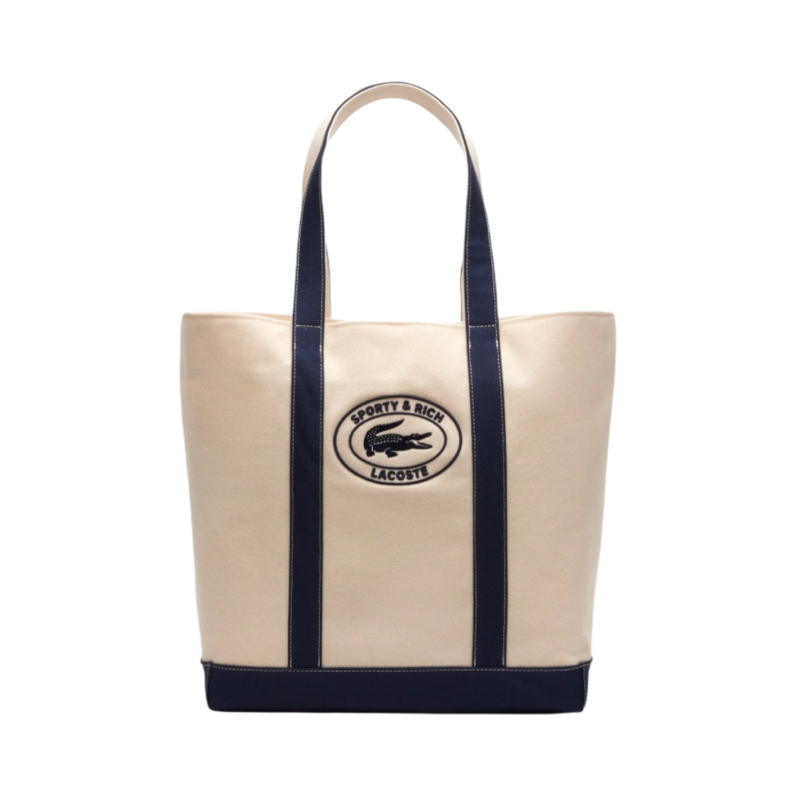 AC944FA Sporty & Rich x Lacoste Oval Logo Tote Bag Farine Marine