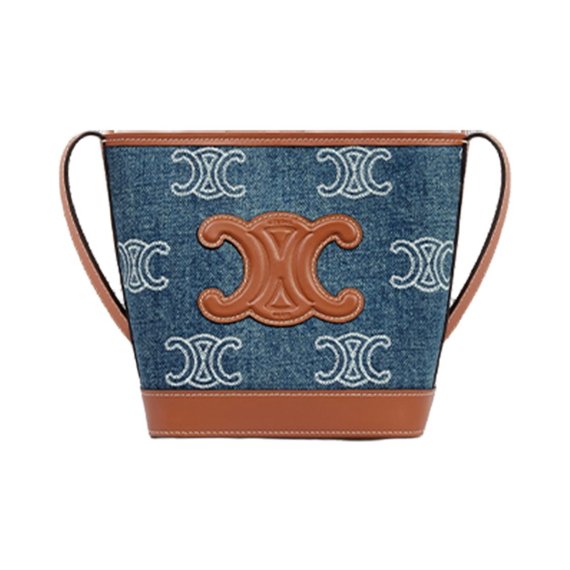 셀린느 미니 버킷 퀴르 트리옹프 데님 트리옹프 올오버 자수 카프스킨 네이비 탄(Celine Mini Bucket Cuir Triomphe in Denim with Triomphe All-Over Embroidery Calfskin Navy Tan) - 1