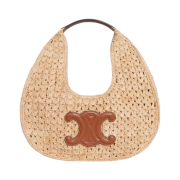 Celine Classic Panier Hobo Bag in Raffia And Calfskin Natural Tan