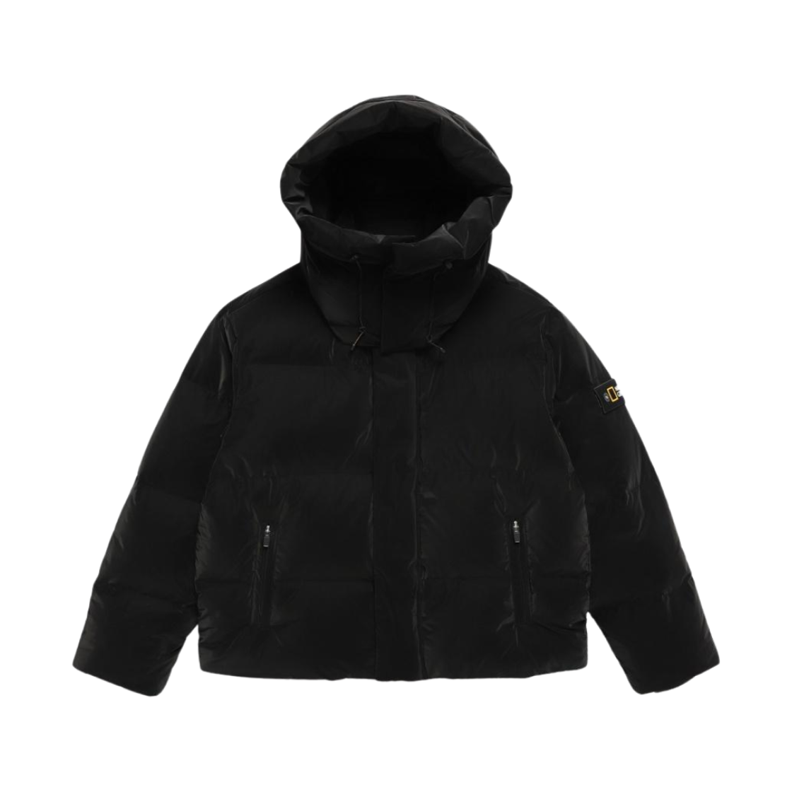N244UDW980 National Geographic Glossy Short Length Hood Down Jumper Carbon Black