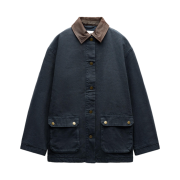 (W) Zara Contrast Collar Jacket ZW Collection Blue