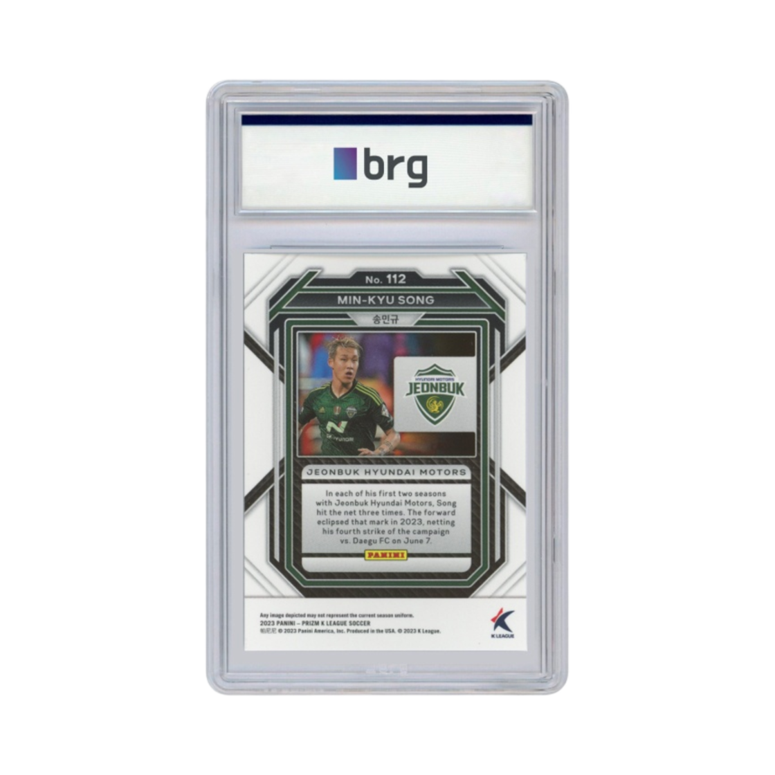 파니니 프리즘 K 리그 K 리그 1 #112 전북 현대 모터스 송민규 베이스 축구 카드 2023(Panini Prizm K League K League 1 #112 Jeonbuk Hyundai Motors Song Min Kyu Base Soccer Card 2023) - 2