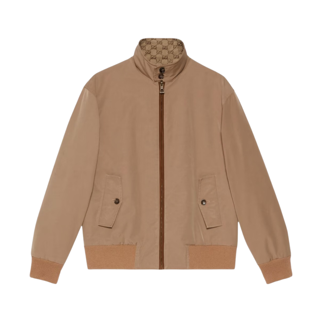 구찌 레더 GG 캔버스 리버시블 자켓 베이지 에보니(Gucci Leather and GG Canvas Reversible Jacket Beige Ebony) - 1