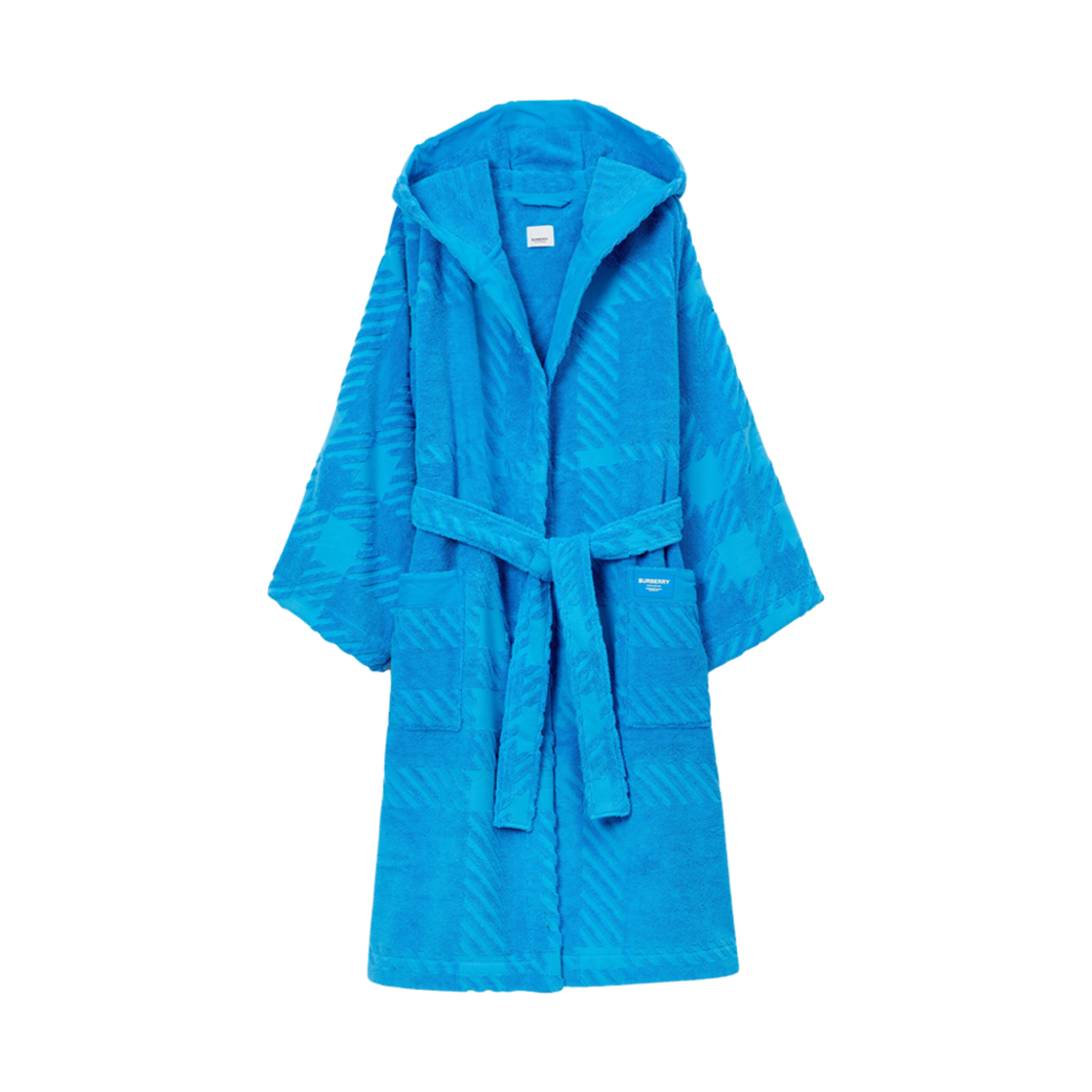 버버리 체크 코튼 자카드 후드 로브 비비드 블루(Burberry Check Cotton Jacquard Hooded Robe Vivid Blue) - 1