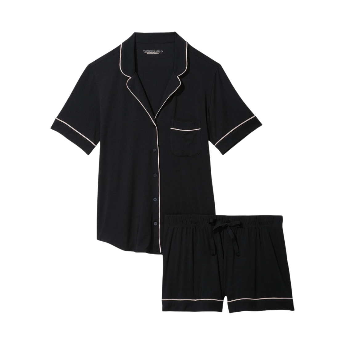 (W) 빅토리아 시크릿 모달 숏 파자마 세트 블랙 W 앤젤 핑크 파이핑((W) Victoria's Secret Modal Short Pajama Set Black W Angel Pink Piping)