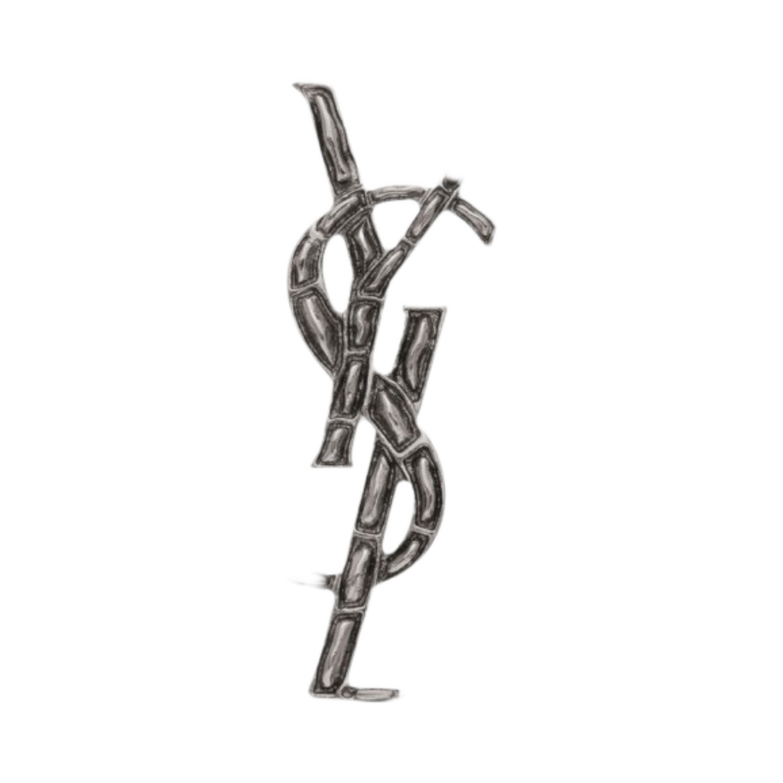 470371-Y1500-8142 Saint Laurent Opyum Ysl Crocodile Brooch in Silver Brass Oxidized Silver