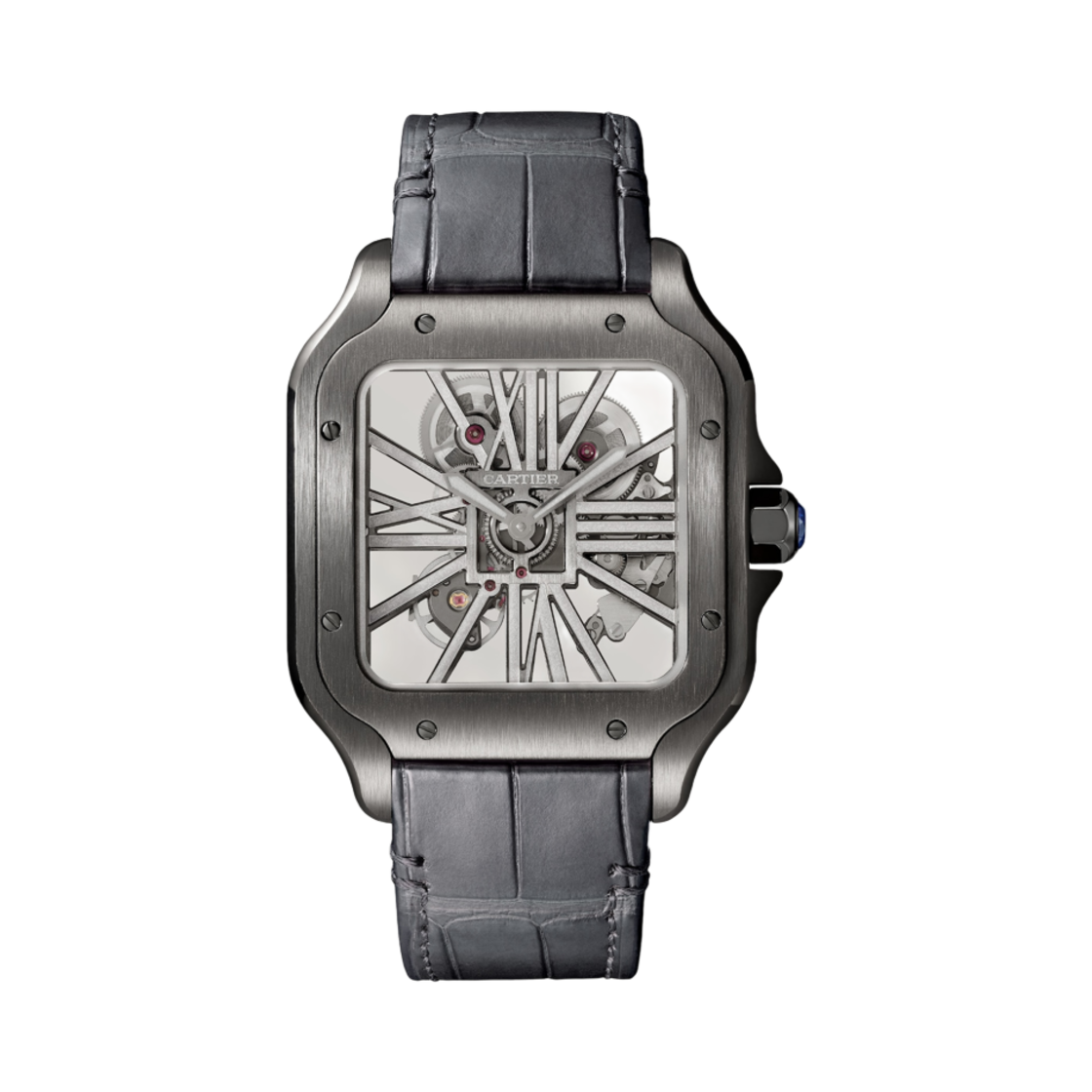 까르띠에 산토스 드 스켈레톤 워치 라지 스틸 ADLC 레더(Cartier Santos de Skeleton Watch Large Steel ADLC Leather) - 1