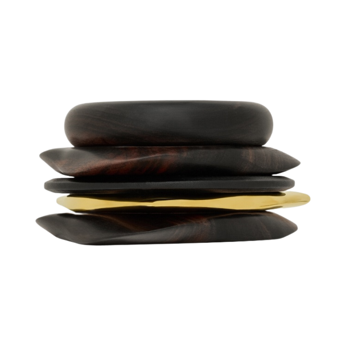 (W) 생로랑 오버사이즈 뱅글 밤부 메탈 블랙 다크 브라운 골드((W) Saint Laurent Oversize Bangle in Wood Bamboo and Metal Black Dark Brown and Gold) - 1