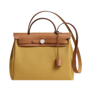 Hermes Herbag Zip 31 Bag Military Canvas Hunter Cowhide & Palladium Ginger Naturel