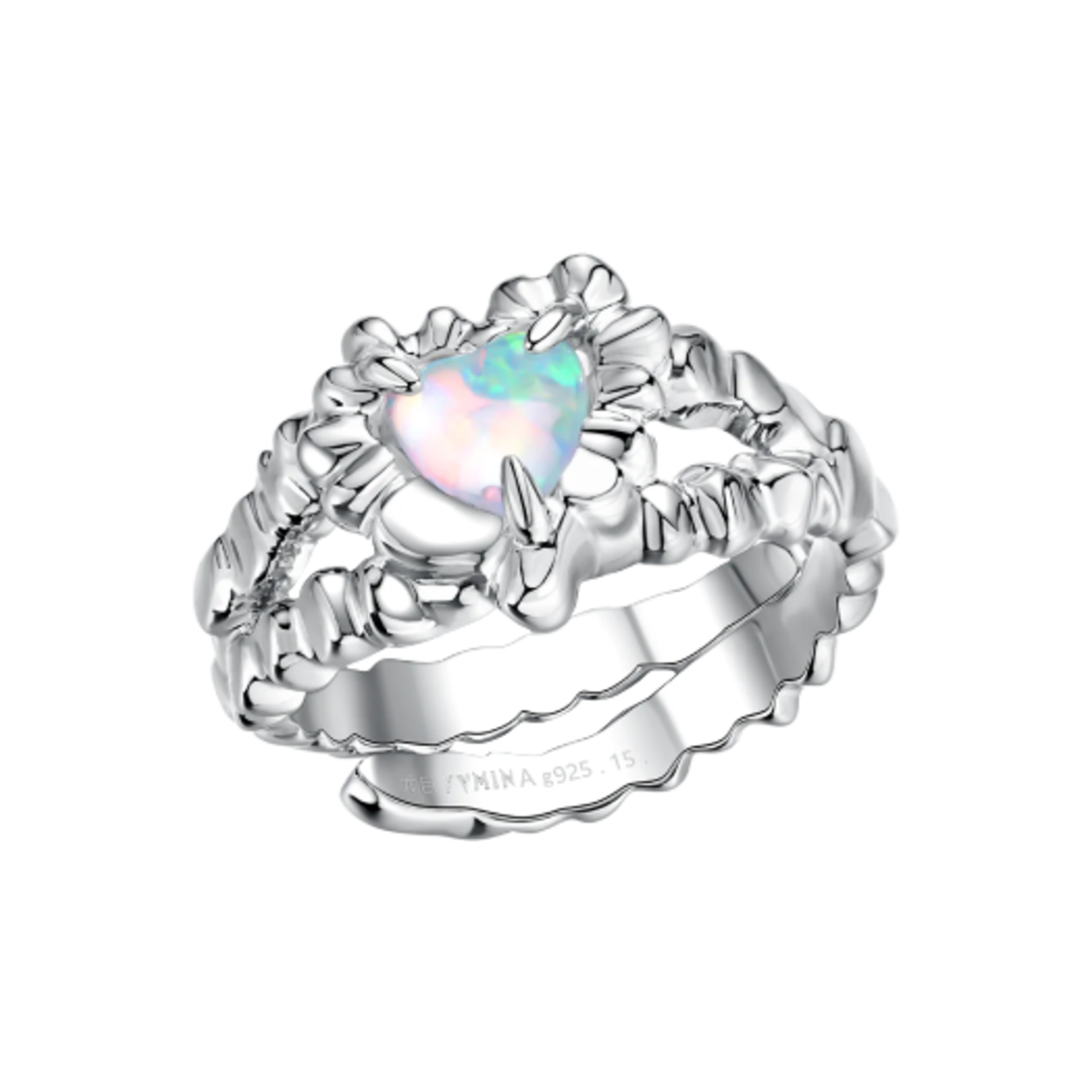 - (W) Yvmin Tasty Opal Tinfoil Heart Ring Opal Silver