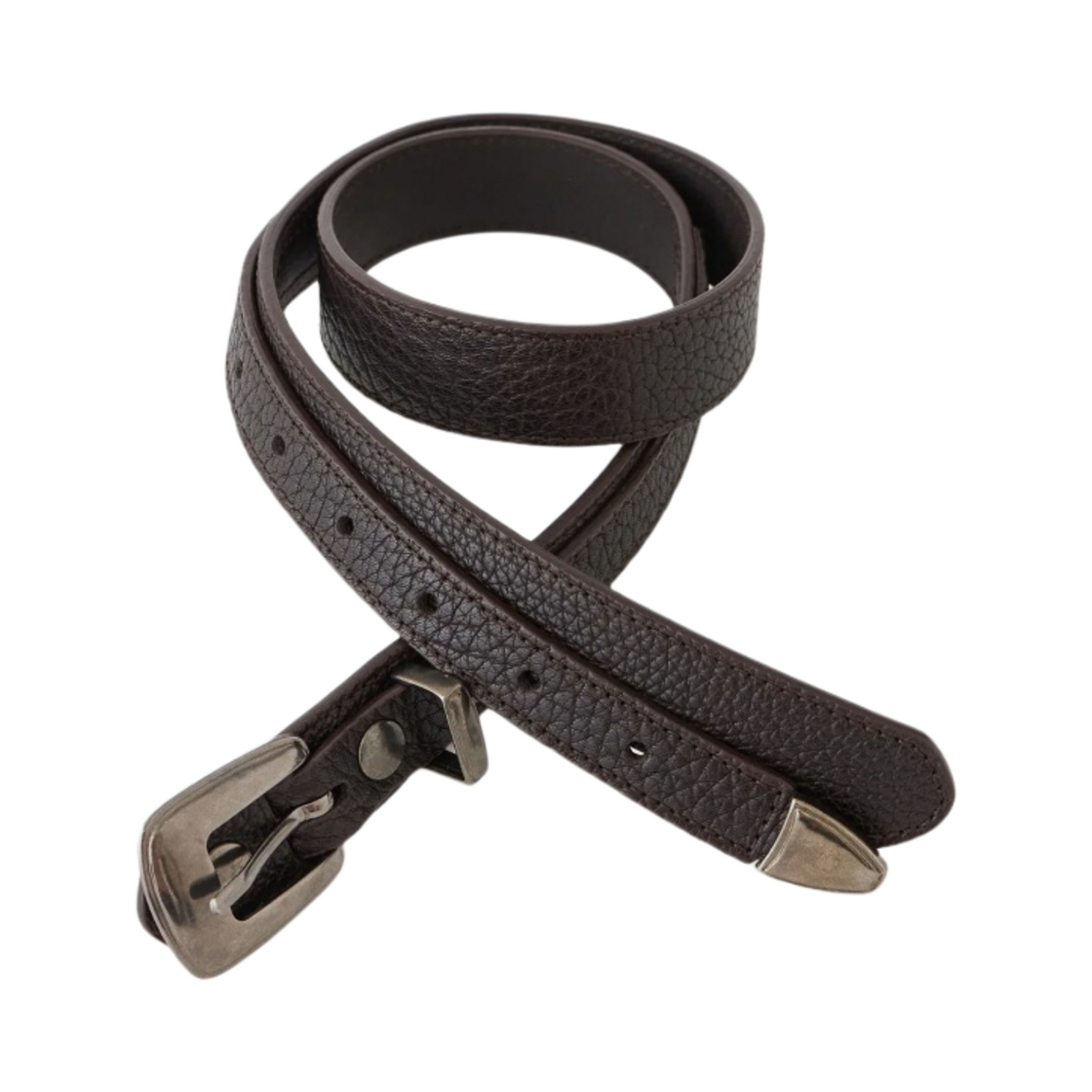 BT111-LL139-BR449 Lemaire Minimal Western Belt Grained Leather Dark Brown