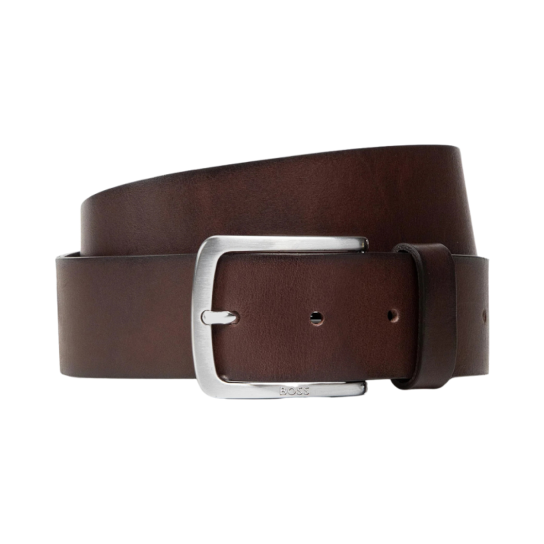 50471321-202 Hugo Boss Italian Leather Belt with Logo Engraved Buckle Dark Brown