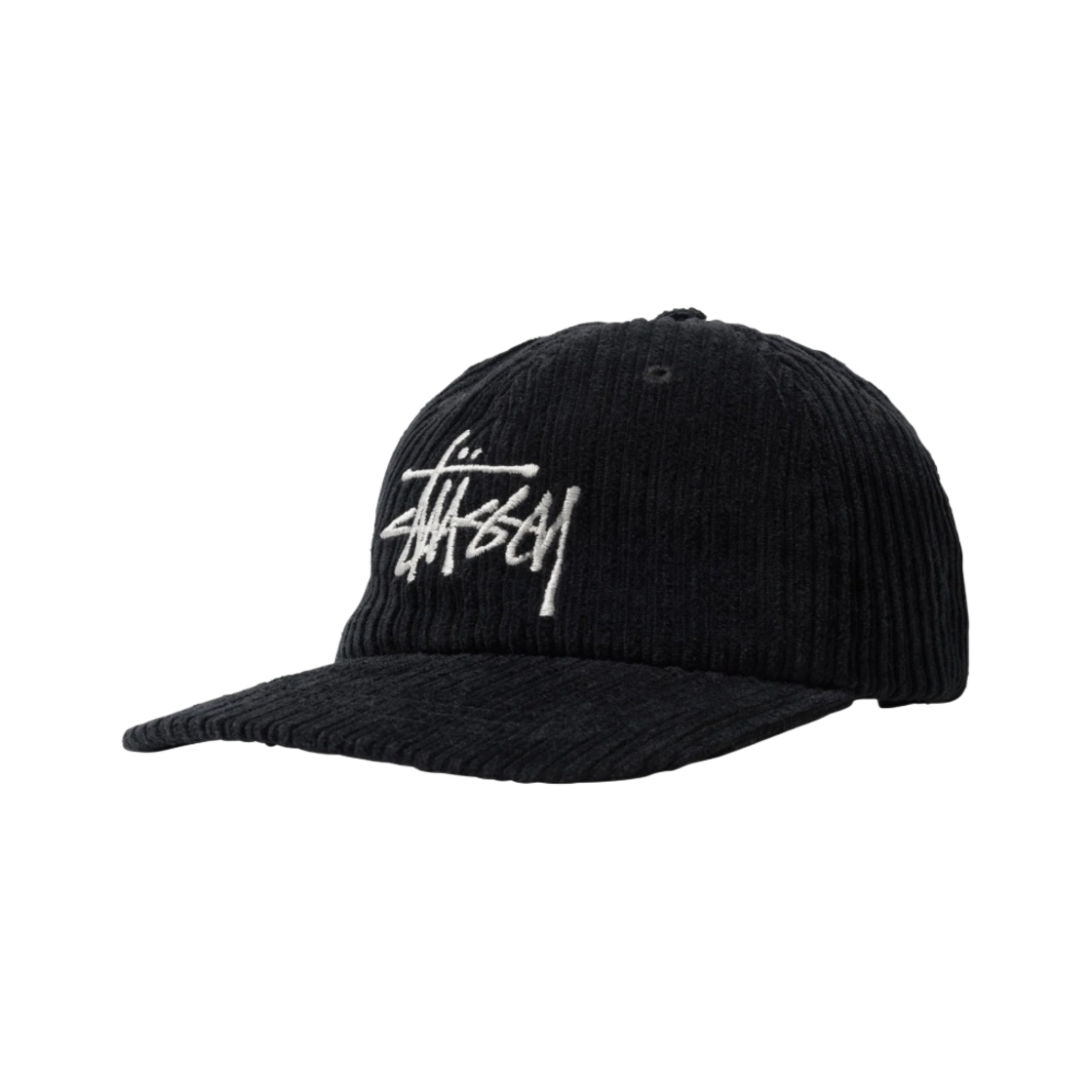 스투시 코듀로이 빅 로고 로우 프로 캡 블랙(Stussy Corduroy Big Logo Low Pro Cap Black)