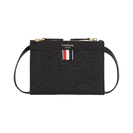 FAP381A-00198-001 Thom Browne Pebble Grain Leather Mini Document Holder Crossbody Black