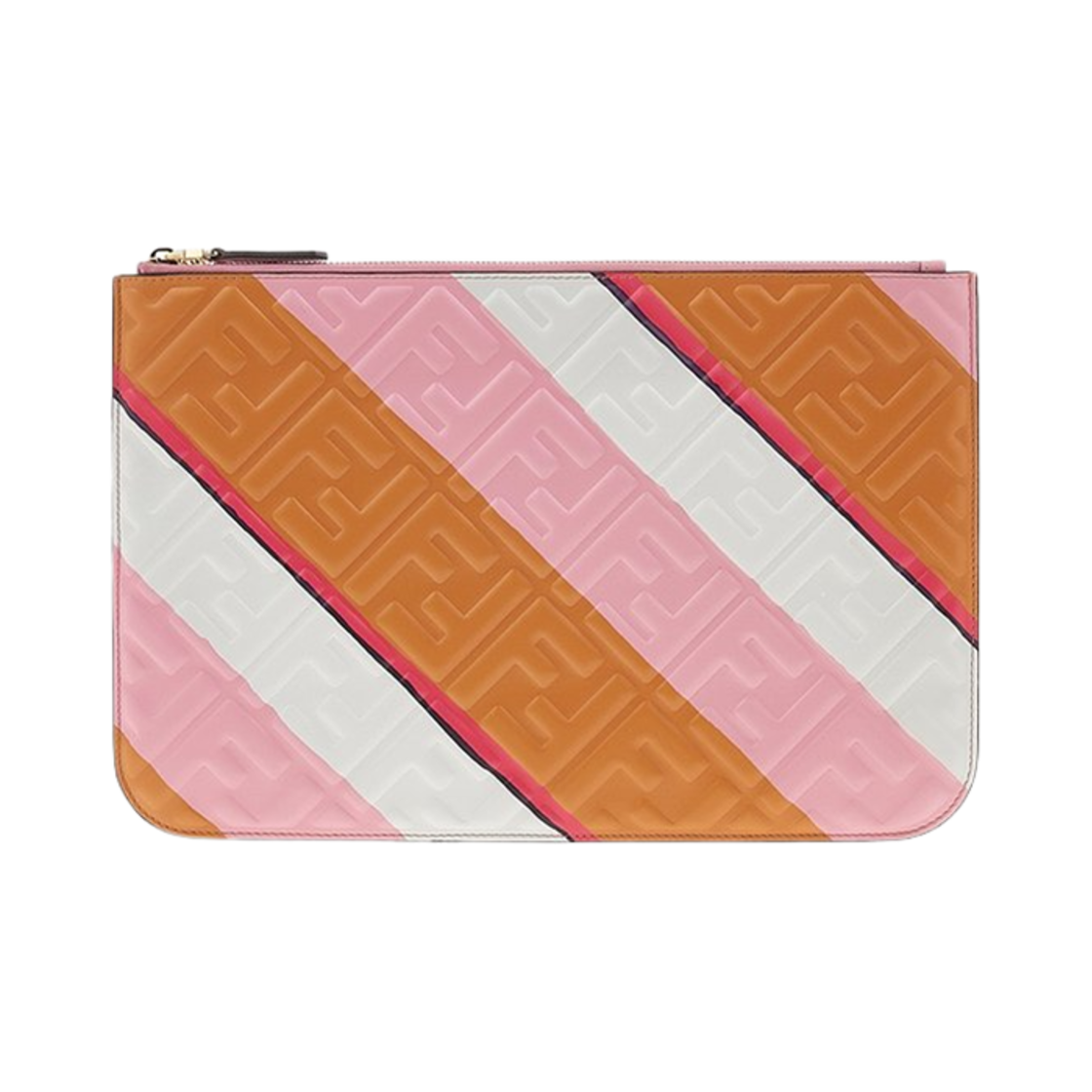 8N0186AK2KF0W52 Fendi FF Logo Striped Clutch Multicolor