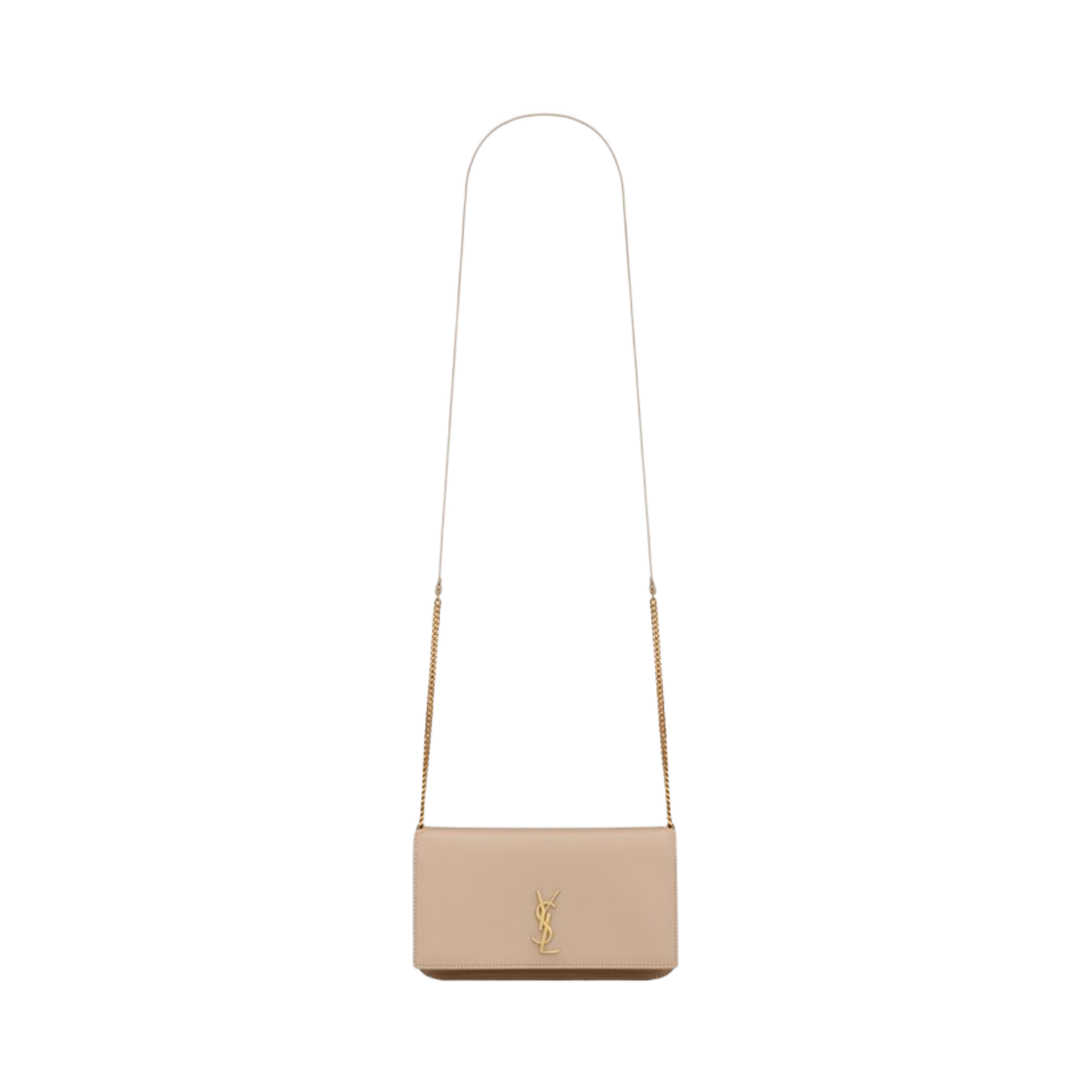 생로랑 카산드라 폰 홀더 스트랩 스무스 레더 다크 베이지(Saint Laurent Cassandre Phone Holder With Strap in Smooth Leather Dark Beige) - 1