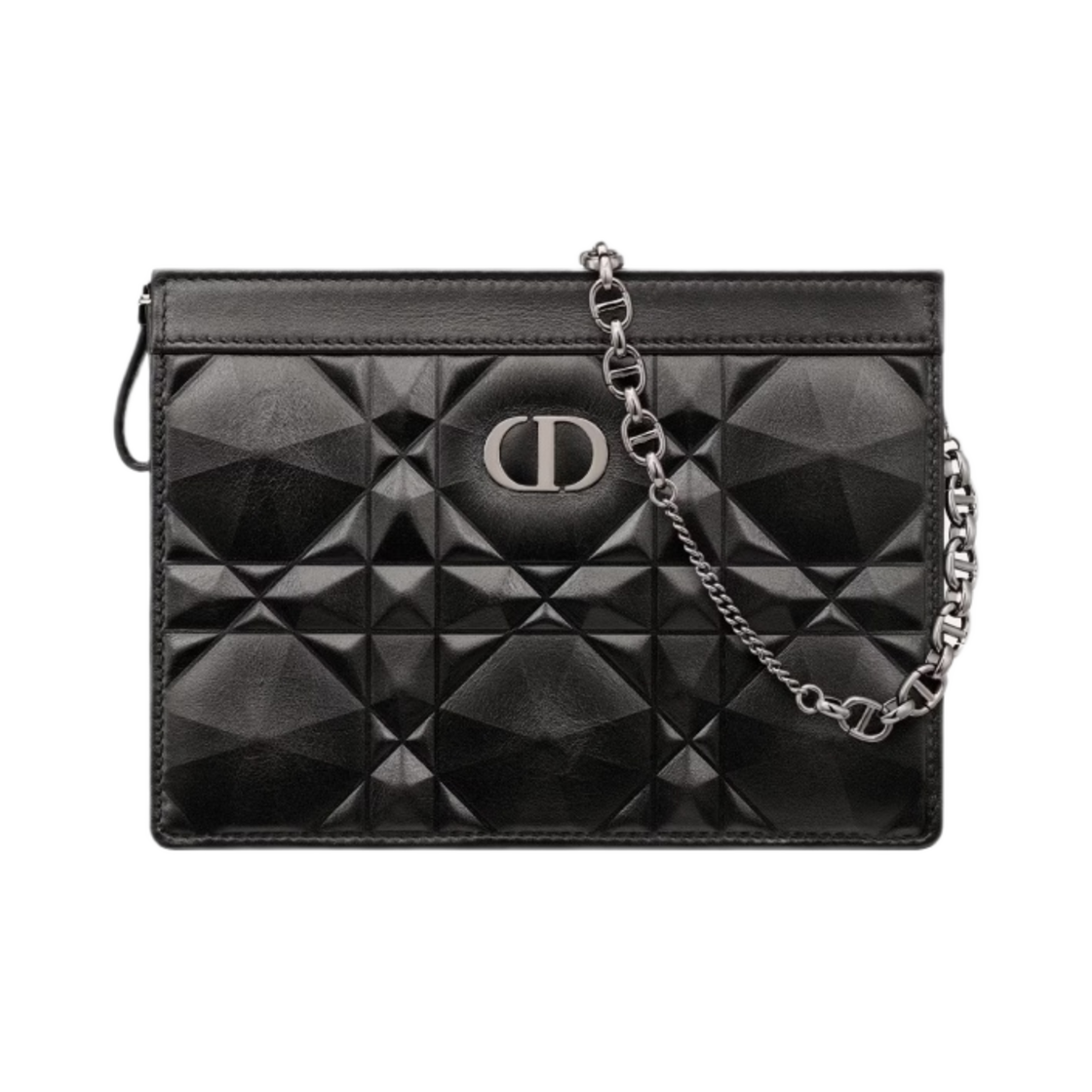 디올 카로 지퍼 파우치 체인 블랙 매크로까나쥬 카프스킨 다이아몬드 모티프(Dior Caro Zipped Pouch Chain Black Macrocannage Calfskin Diamond Motif) - 1