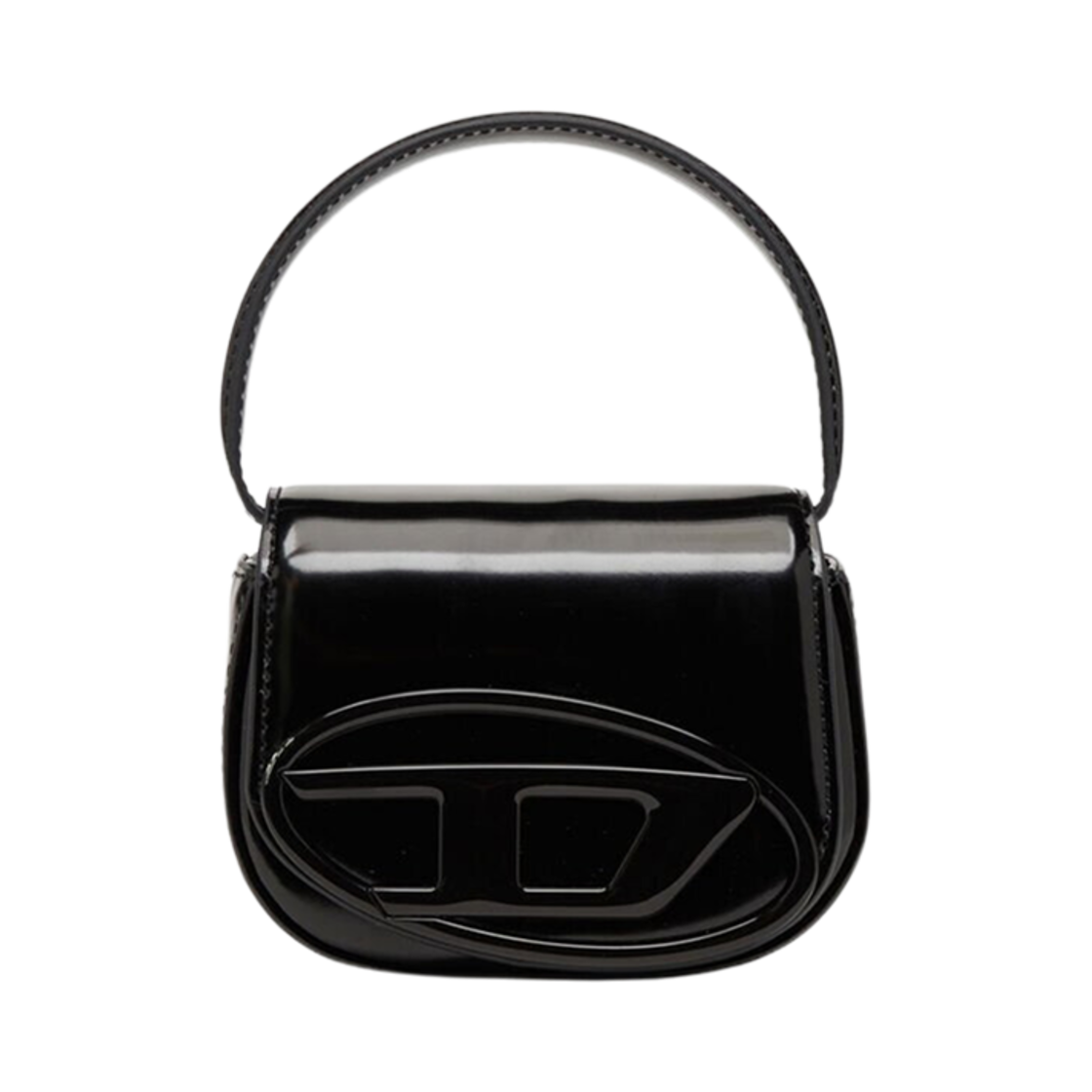 디젤 1DR 아이코닉 미니 백 미러드 레더 블랙(Diesel 1DR Iconic Mini Bag in Mirrored Leather Black)