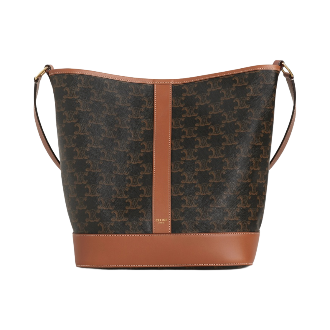 셀린느 트리옹프 캔버스 & 카프스킨 미디움 버킷백 탄(Celine Medium Bucket in Triomphe Canvas and Calfskin Tan)