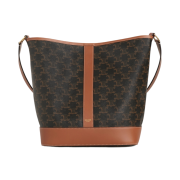 Celine Medium Bucket in Triomphe Canvas and Calfskin Tan