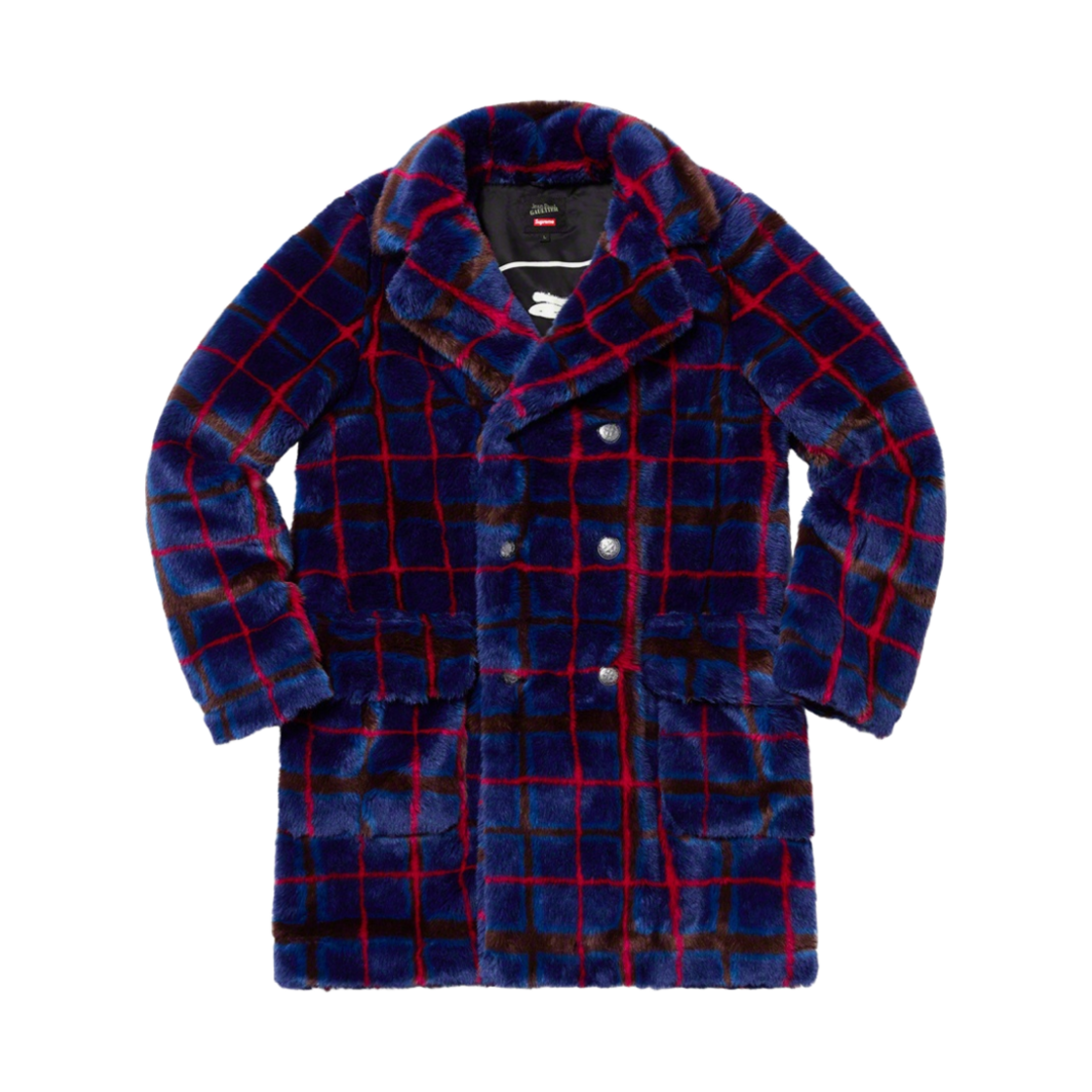 슈프림 x 장 폴 고티에 더블 브레스티드 플래드 포우 퍼 코트 블루 - 19SS