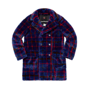 Supreme x Jean Paul Gaultier Double Breasted Plaid Faux Fur Coat Blue - 19SS