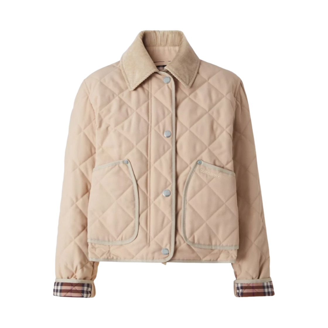 (W) 버버리 코듀로이 칼라 다이아몬드 퀼티드 반 자켓 소프트 펀((W) Burberry Corduroy Collar Diamond Quilted Cropped Barn Jacket Soft Fawn)
