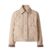 (W) Burberry Corduroy Collar Diamond Quilted Cropped Barn Jacket Soft Fawn