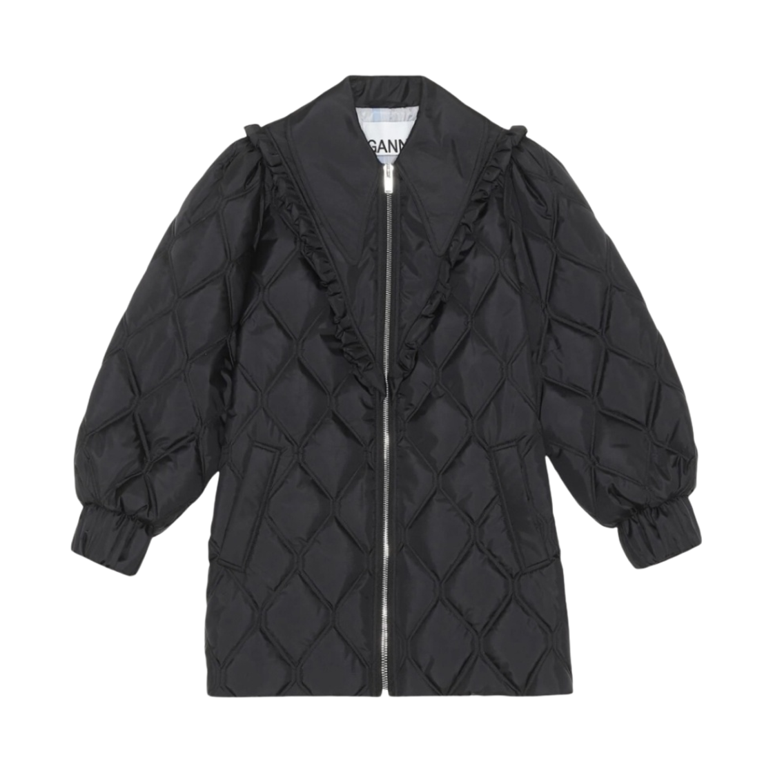 (W) 가니 벌룬 슬리브 리사이클 립스탑 퀼트 자켓 블랙((W) Ganni Balloon Sleeve Recycled Ripstop Quilt Jacket Black) - 1