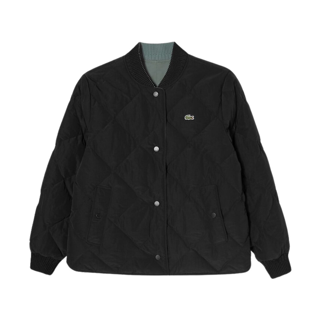 (W) 라코스테 다이아몬드 퀼팅 리버시블 점퍼 다크 그린((W) Lacoste Diamond Quilted Reversible Jumper Dark Green) - 2