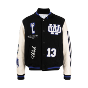 Off-White Logo Patch Varsity Jacket Black Blue