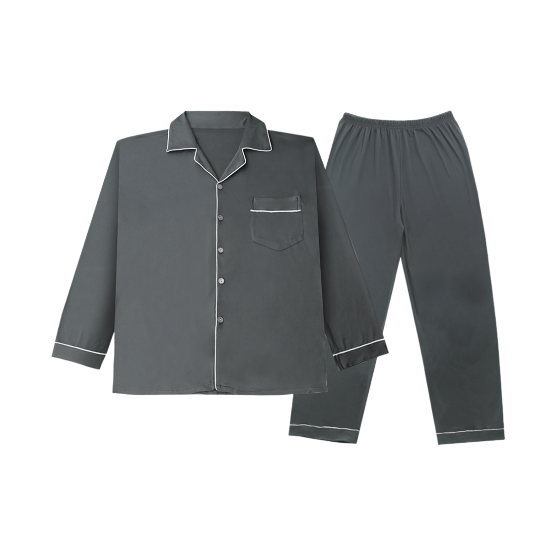 A-FLEECE-MDG-M Aone Fleece Solid Collar Pajama Set Dark Gray