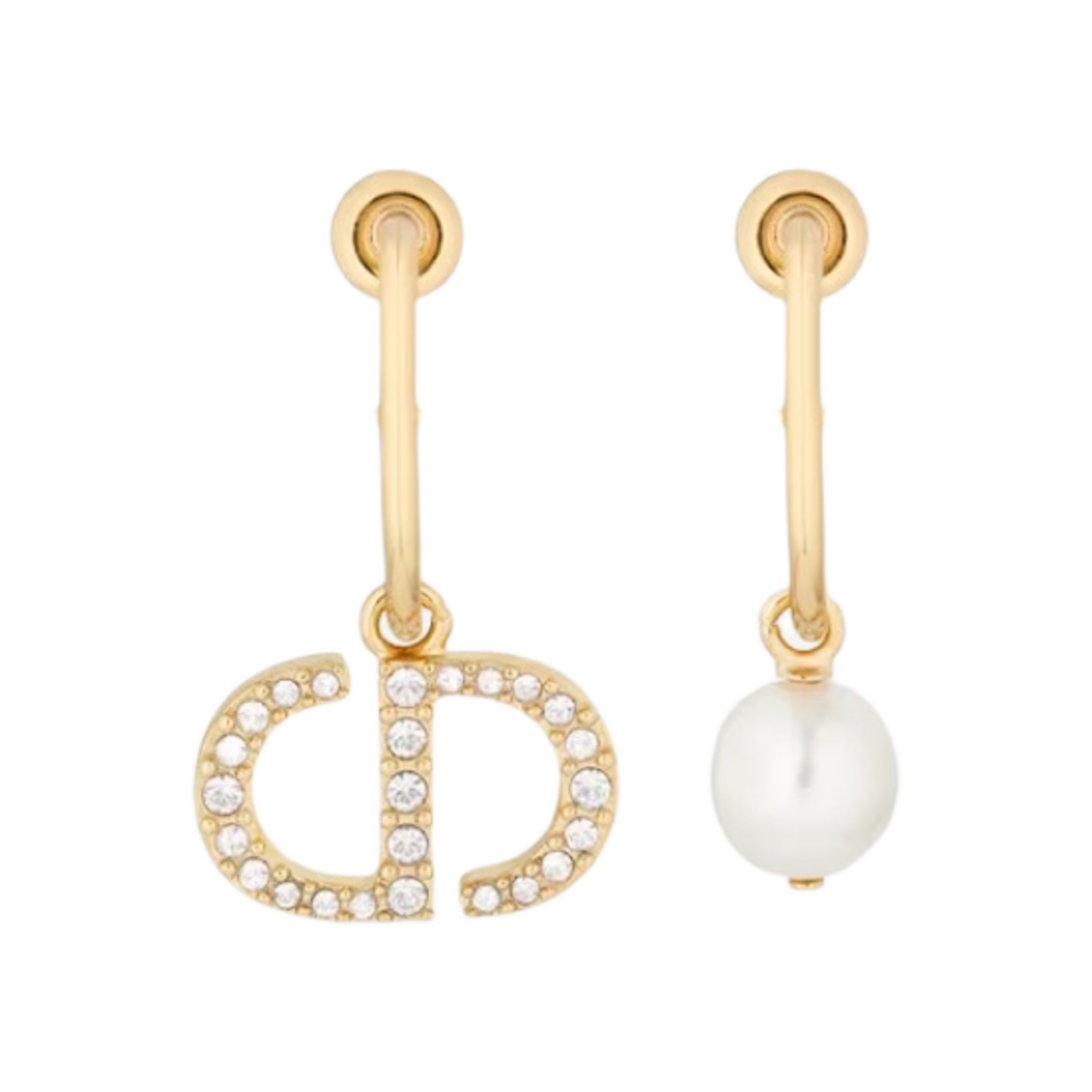 (W) 디올 쁘띠 CD 이어링 골드 피니쉬 메탈 화이트 크리스탈 A 화이트 레진 펄((W) Dior Petit CD Earrings Gold Finish Metal White Crystals a White Resin Pearl) - 1