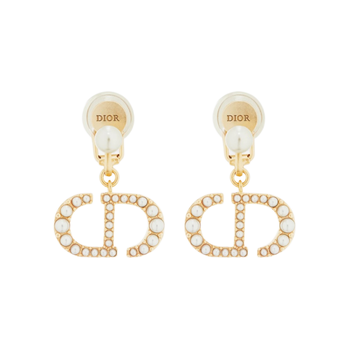 E1679TRIRS-D301 (W) Dior Tribales Clip Earrings Gold Finish Metal White Resin Pearls - #2