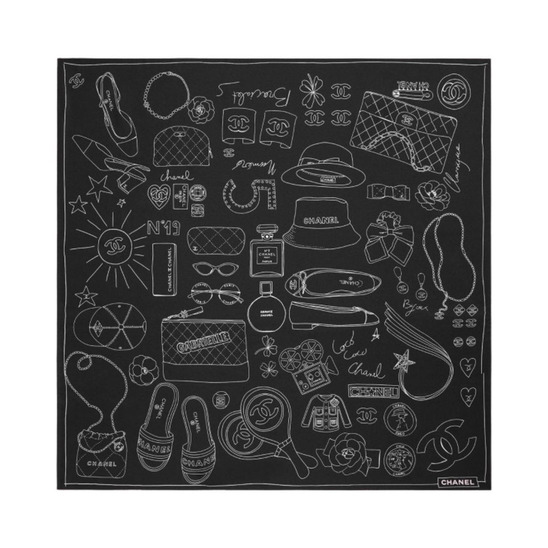 (W) 샤넬 스퀘어 스카프 실크 트윌 & 블랙 라이트 핑크((W) Chanel Square Scarf Silk Twill & Black Light Pink) - 1