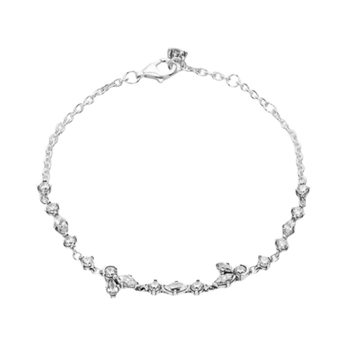 (W) 판도라 스파클링 허바리움 클러스터 체인 브레이슬릿 스털링 실버 클리어((W) Pandora Sparkling Herbarium Cluster Chain Bracelet Sterling Silver Clear)